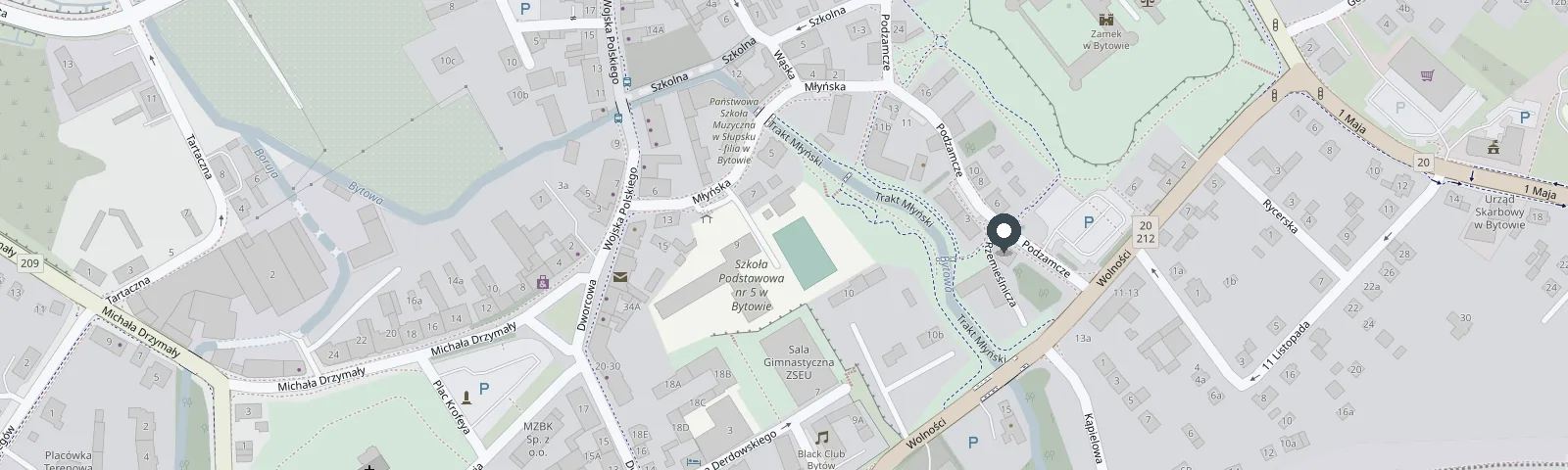 Mapa: Kancelaria Notarialna przy ul. Podzamcze 1/1 w Bytowie, obok zamku
